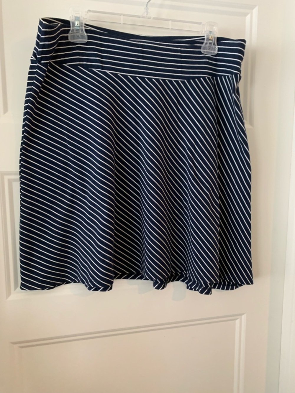 Colombia , women's Striped Navy and White Midi Skirt - Classic A-Line